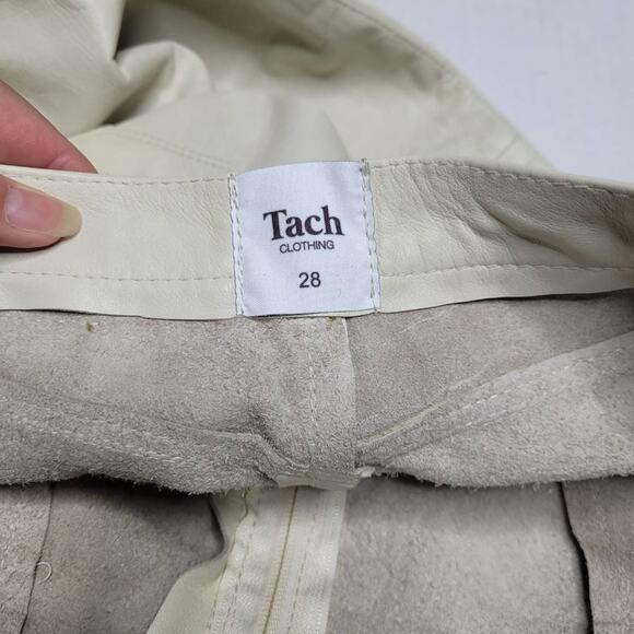 Tach Clothing Ivory Genuine Leather Pants Dilma Straight Leg High Rise Ankle 28 - Picture 12 of 16